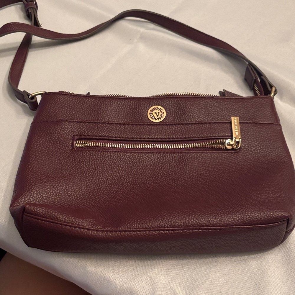 Anne Klein Maroon Crossbody Bag with Gold Accents